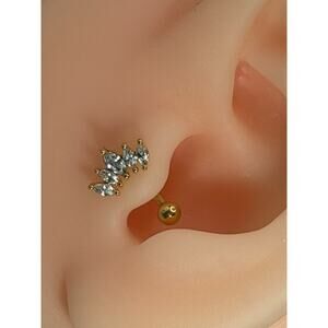 Gold Tone Marquise Cubic Zirconia Daith Barbell Earring Ear screw 18g 1.0mm